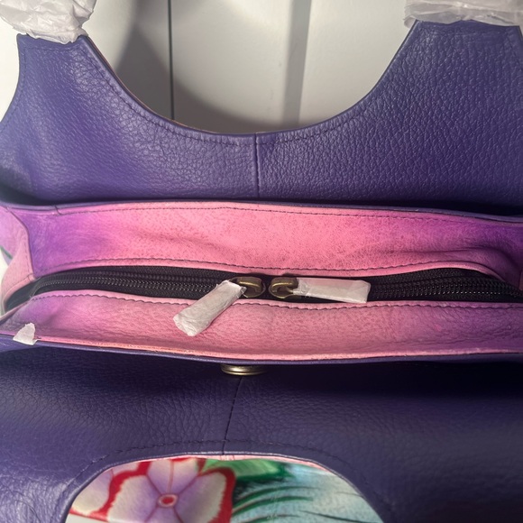 Anuschka Tropical Flamingo Leather Medium Hobo Shoulder Bag NWT with Dust Bag - Picture 4 of 6